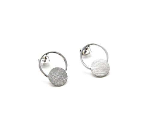 Boucles-dOreilles-Double-Cercles-Brosse-et-Contour-Acier-Argente