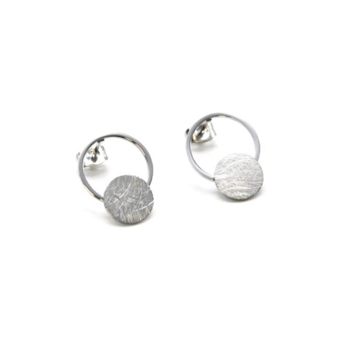 Boucles-dOreilles-Double-Cercles-Brosse-et-Contour-Acier-Argente