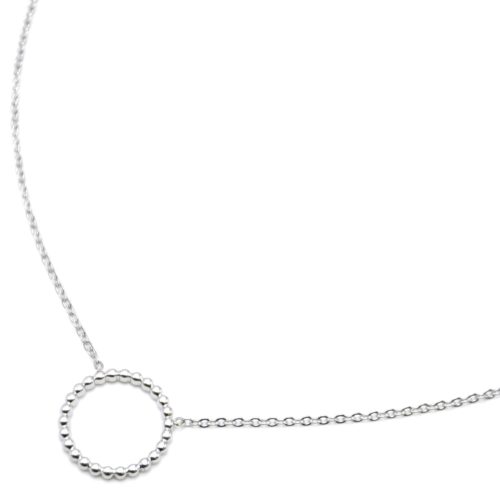 Collier-Fine-Chaine-Pendentif-Cercle-Contour-Billes-Acier-Argente