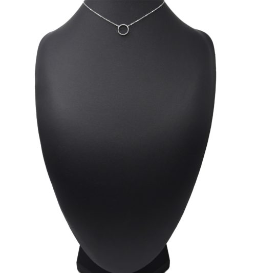 Collier-Fine-Chaine-Pendentif-Cercle-Contour-Billes-Acier-Argente