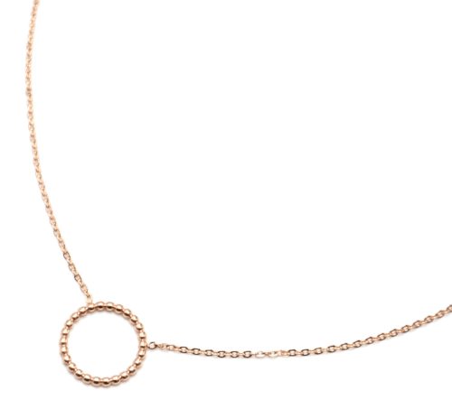 Collier-Fine-Chaine-Pendentif-Cercle-Contour-Billes-Acier-Or-Rose