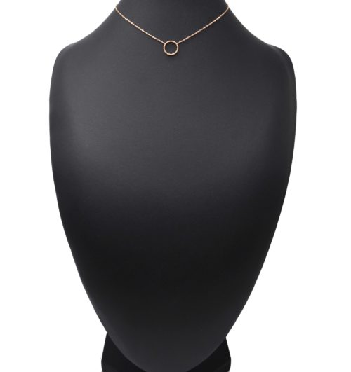 Collier-Fine-Chaine-Pendentif-Cercle-Contour-Billes-Acier-Or-Rose