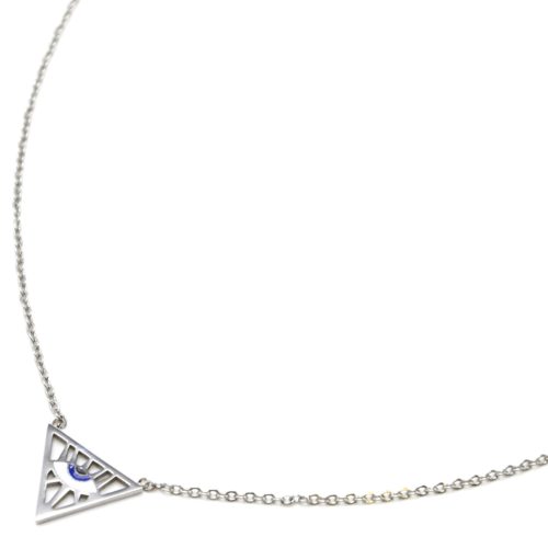 Collier-Fine-Chaine-Acier-Argente-Pendentif-Triangle-Inverse-Motif-Oeil