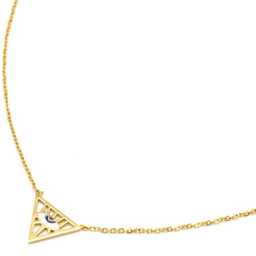 Collier-Fine-Chaine-Acier-Dore-Pendentif-Triangle-Inverse-Motif-Oeil