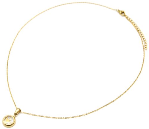 CC2725E - Collier Fine Chaîne Acier Doré Pendentif Cercle Colombe et Cristaux Verre – Image 2