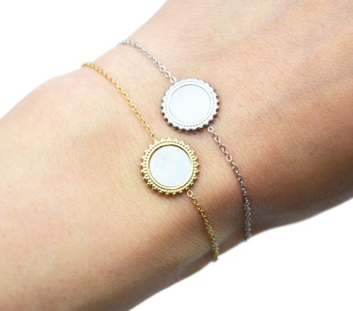 Bracelet-Fine-Chaine-avec-Soleil-Acier-et-Nacre-Blanc