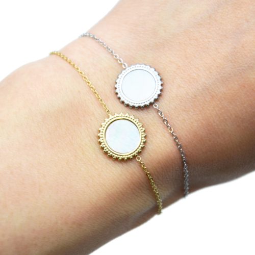 Bracelet-Fine-Chaine-avec-Soleil-Acier-et-Nacre-Blanc