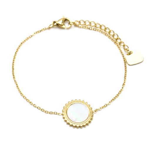 Bracelet-Fine-Chaine-avec-Soleil-Acier-Dore-et-Nacre-Blanc