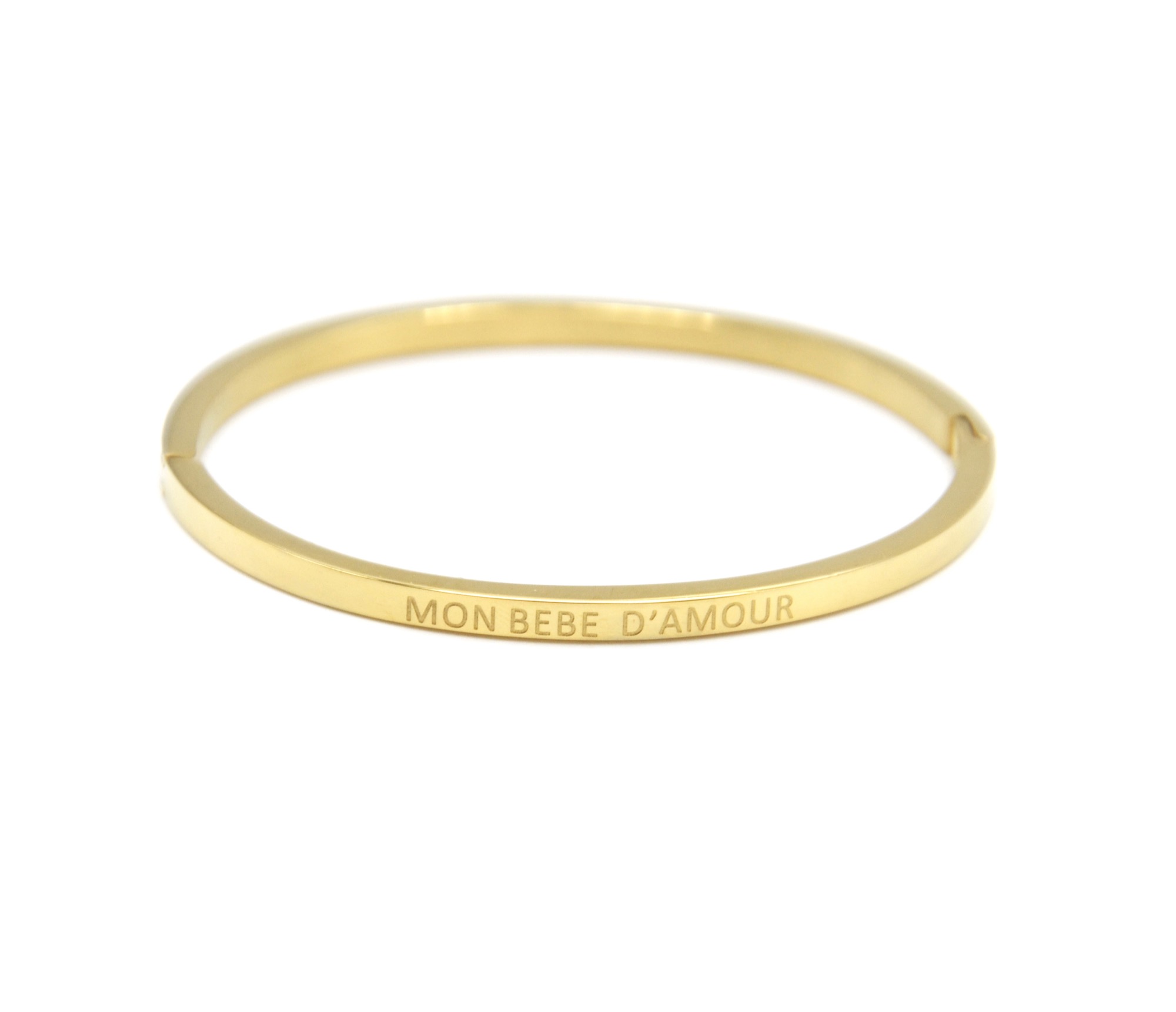 3705f Bracelet Enfant 15cm Jonc Fin Acier Dore Avec Message Mon Bebe D Amour Oh My Shop