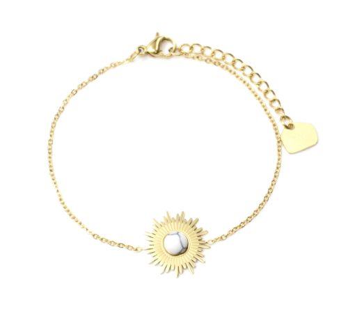 Bracelet-Fine-Chaine-avec-Soleil-Acier-Dore-et-Pierre-Effet-Marbre-Blanc