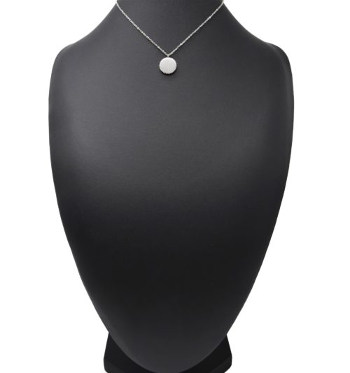 Collier-Chaine-Boules-Pendentif-Cercle-Grave-Etoile-Polaire-Contour-Ondule-Acier-Argente