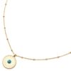 Collier-Chaine-Boules-Pendentif-Cercle-Grave-Ethnique-Acier-Dore-et-Pierre-Marbre-Turquoise