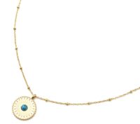 Collier Court Vintage Turquoise Marbrée - Composé, Boucle Oxydes, Années 1970, Occasion