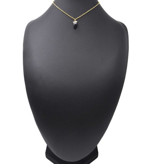 Collier-Chaine-Boules-Pendentif-Corne-Acier-Dore-et-Pierre-Effet-Marbre-Noir