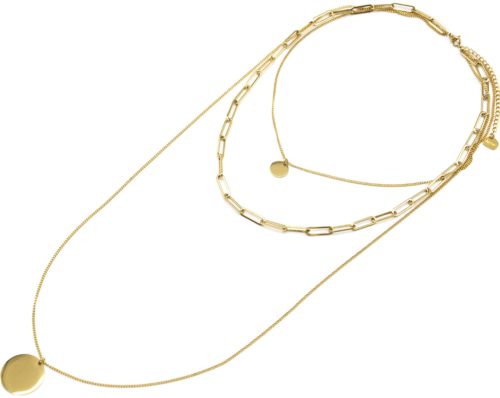 Collier-Triple-Chaine-avec-Maillons-et-Medailles-Acier-Dore