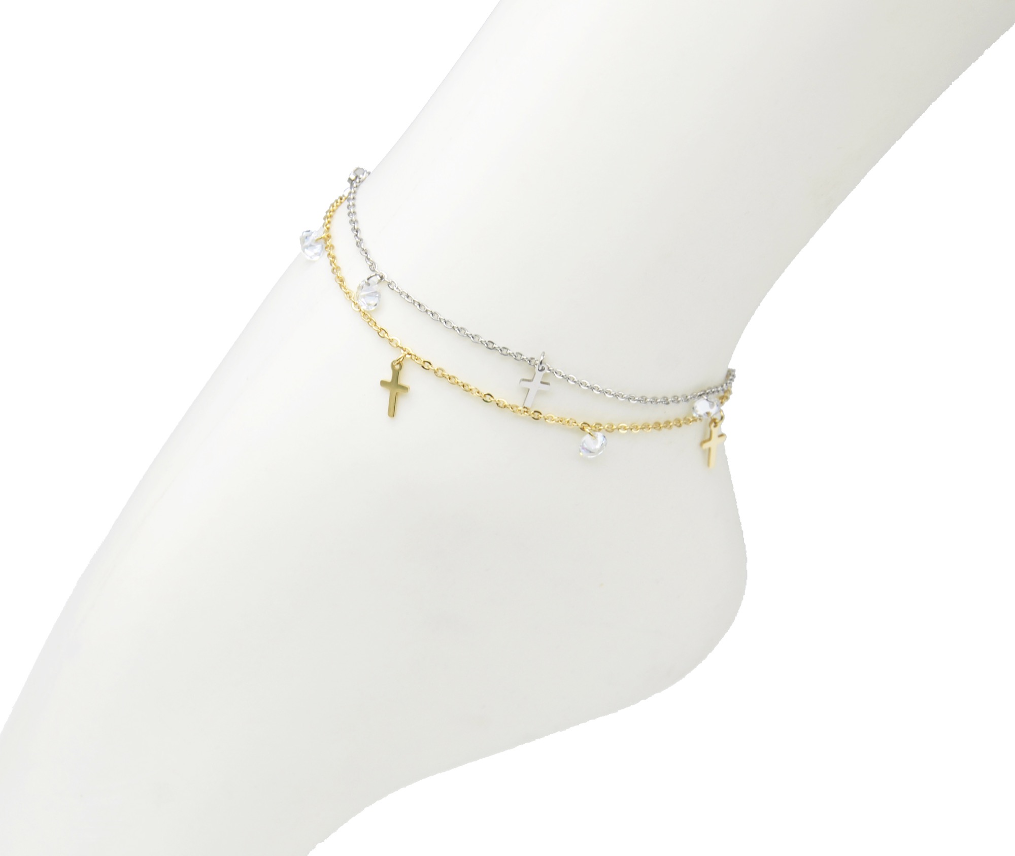 Fine-Chaine-Cheville-Acier-avec-Charms-Croix-et-Pierres