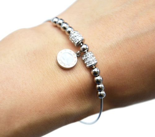 Bracelet-Jonc-avec-Boules-Anneaux-Strass-et-Charm-Cercle-Acier-Argente-Nacre