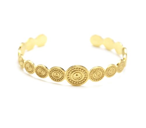 Bracelet-Jonc-Ouvert-avec-Multi-Cercles-Motif-Points-Acier-Dore