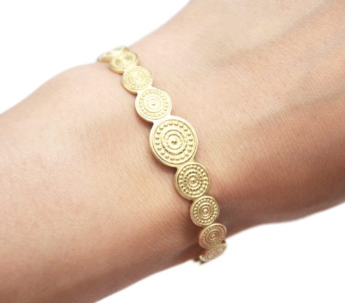 Bracelet-Jonc-Ouvert-avec-Multi-Cercles-Motif-Points-Acier-Dore