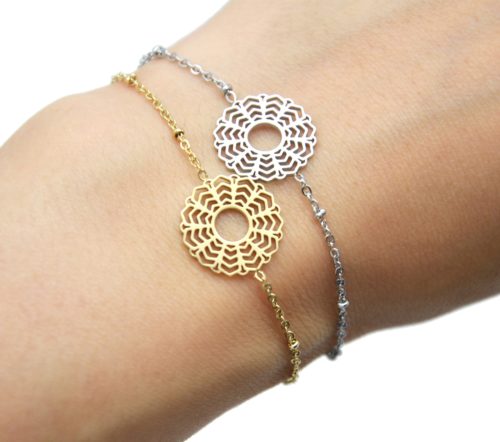 Bracelet-Chaine-Boules-avec-Fleur-Rosace-Acier