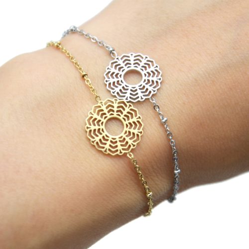 Bracelet-Chaine-Boules-avec-Fleur-Rosace-Acier