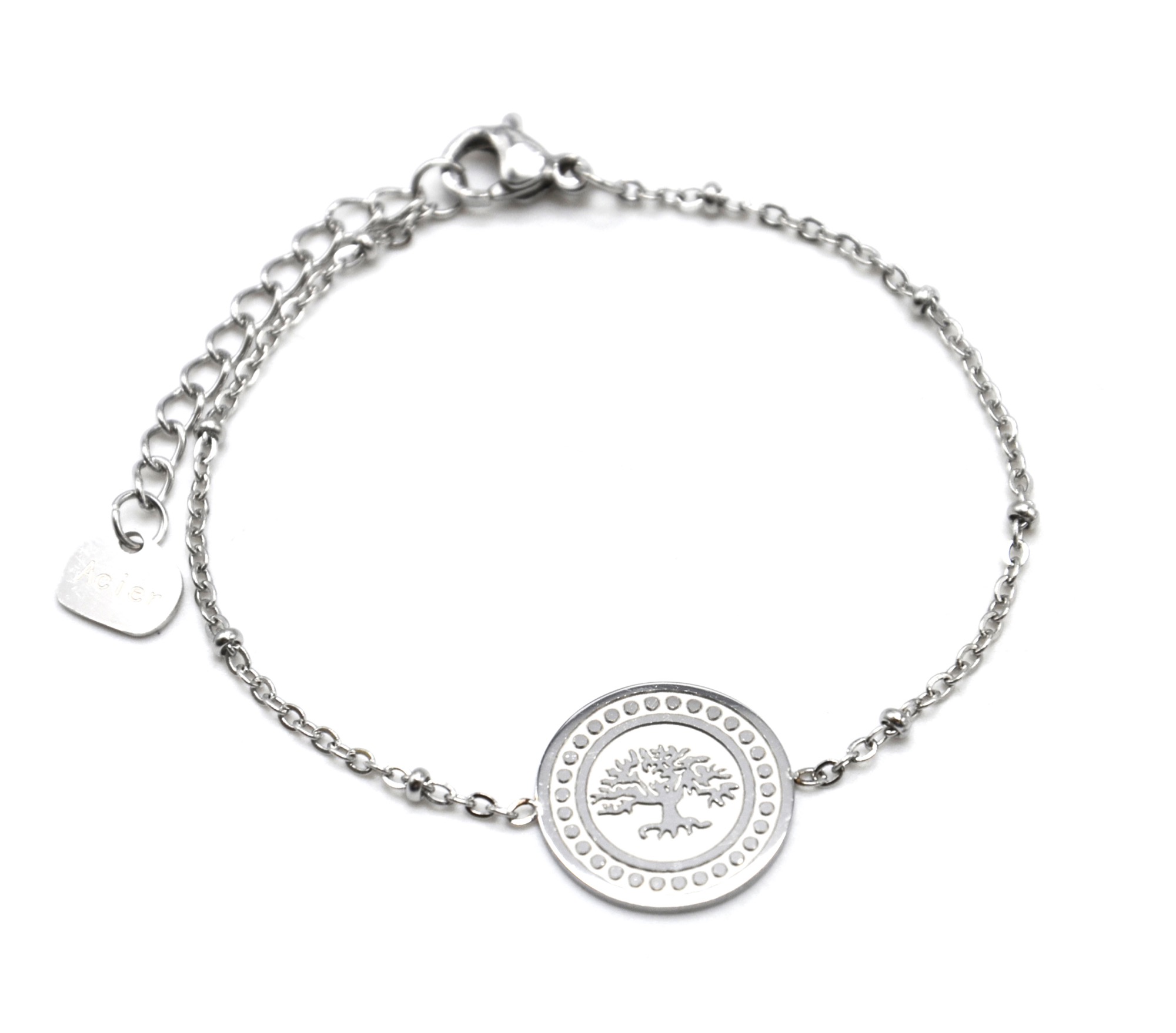 Bracelet en acier inoxydable enfant avec sa médaille fleurs