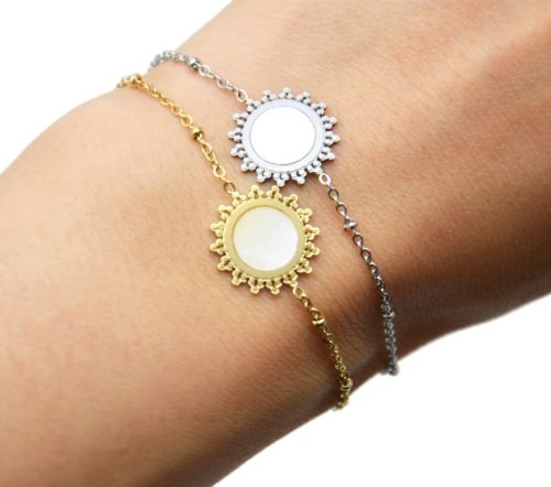 Bracelet-Chaine-Boules-avec-Soleil-Acier-et-Centre-Nacre-Blanc