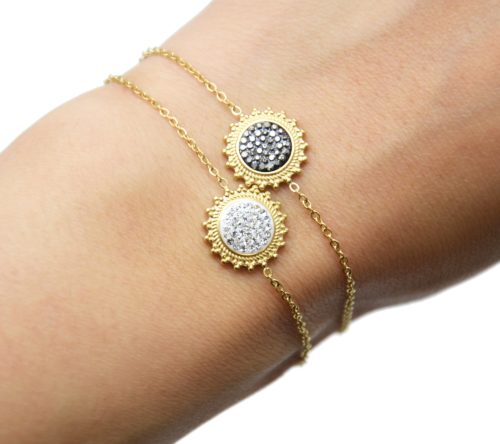 Bracelet-Fine-Chaine-avec-Soleil-Contour-Acier-Dore-et-Strass