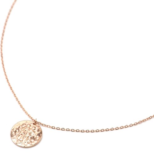 Collier-Pendentif-Medaille-Signe-Astro-Gemeaux-Acier-Or-Rose