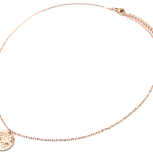 Collier-Pendentif-Medaille-Signe-Astro-Gemeaux-Acier-Or-Rose