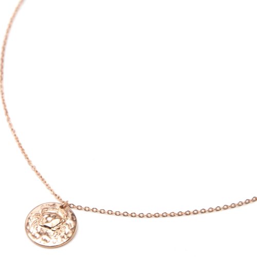 Collier-Pendentif-Medaille-Signe-Astro-Cancer-Acier-Or-Rose