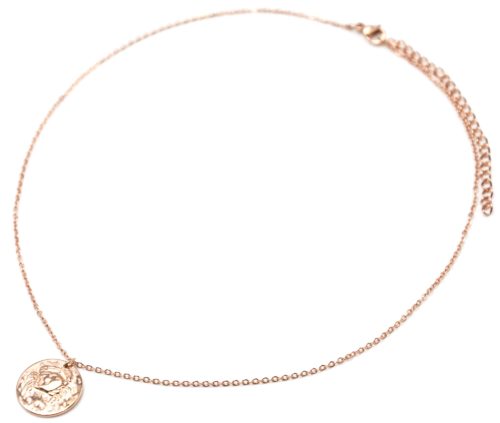 Collier-Pendentif-Medaille-Signe-Astro-Cancer-Acier-Or-Rose