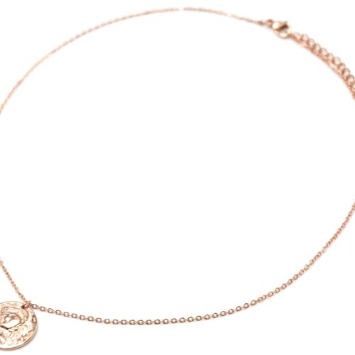 Collier-Pendentif-Medaille-Signe-Astro-Cancer-Acier-Or-Rose