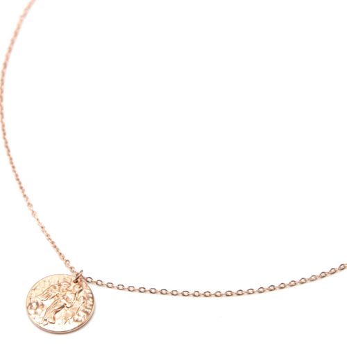 Collier-Pendentif-Medaille-Signe-Astro-Vierge-Acier-Or-Rose