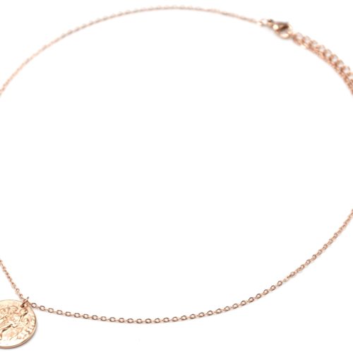 Collier-Pendentif-Medaille-Signe-Astro-Vierge-Acier-Or-Rose