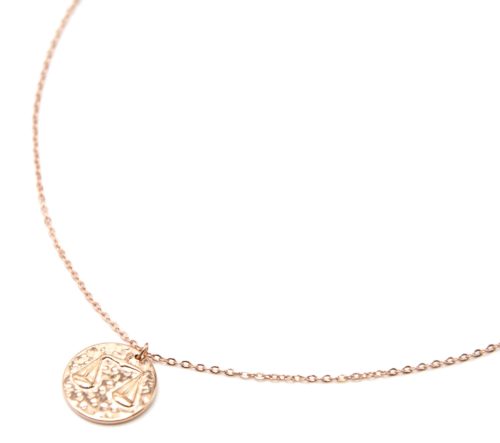 Collier-Pendentif-Medaille-Signe-Astro-Balance-Acier-Or-Rose