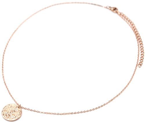 Collier-Pendentif-Medaille-Signe-Astro-Balance-Acier-Or-Rose