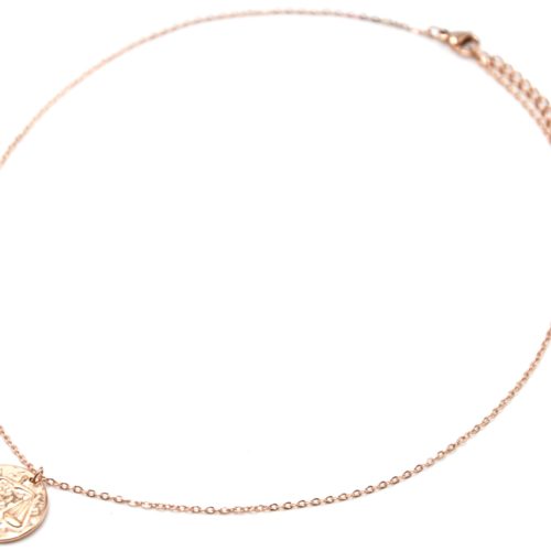 Collier-Pendentif-Medaille-Signe-Astro-Balance-Acier-Or-Rose