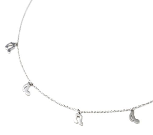 Collier-Fine-Chaine-Pendentifs-Notes-de-Musique-Acier-Argente