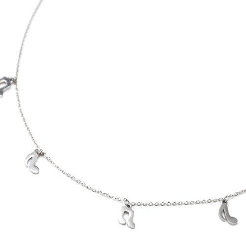 Collier-Fine-Chaine-Pendentifs-Notes-de-Musique-Acier-Argente