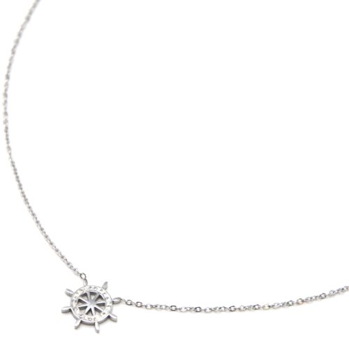 Collier-Fine-Chaine-Pendentif-Gouvernail-Strass-et-Acier-Argente