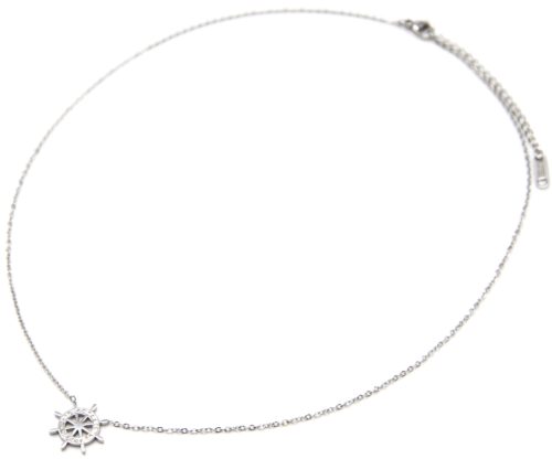 Collier-Fine-Chaine-Pendentif-Gouvernail-Strass-et-Acier-Argente