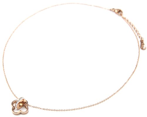 Collier-Fine-Chaine-Pendentif-Trefle-Acier-Or-Rose-et-Anneau-Strass