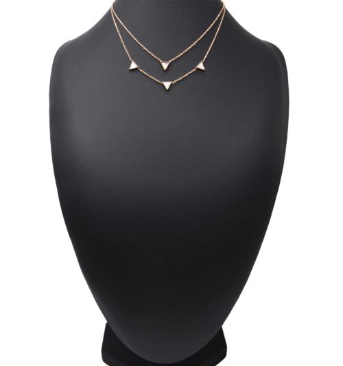 Collier-Double-Chaine-Acier-Or-Rose-avec-Charms-Triangles-Effet-Marbre-Blanc