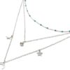 Collier-Triple-Chaine-Mini-Perles-Email-Vert-avec-Etoiles-et-Lune-Acier-Argente