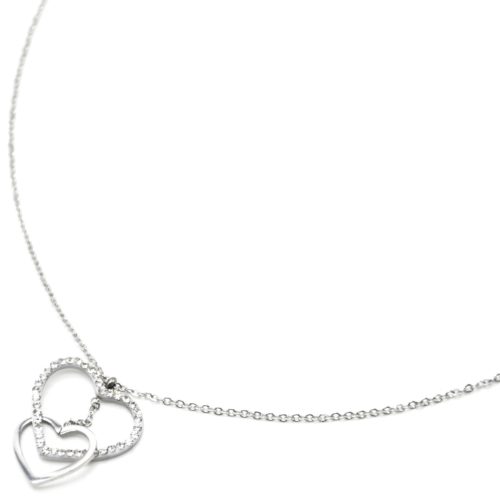 Collier-Fine-Chaine-avec-Pendentif-Double-Coeurs-Contour-Acier-Argente-et-Strass