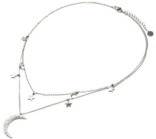 Collier-Double-Chaine-avec-Etoiles-et-Lunes-Acier-Argente-et-Strass