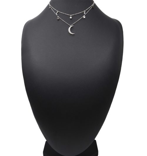 Collier-Double-Chaine-avec-Etoiles-et-Lunes-Acier-Argente-et-Strass