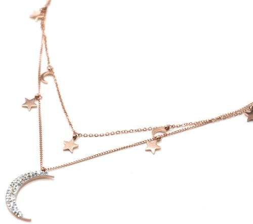 Collier-Double-Chaine-avec-Etoiles-et-Lunes-Acier-Or-Rose-et-Strass