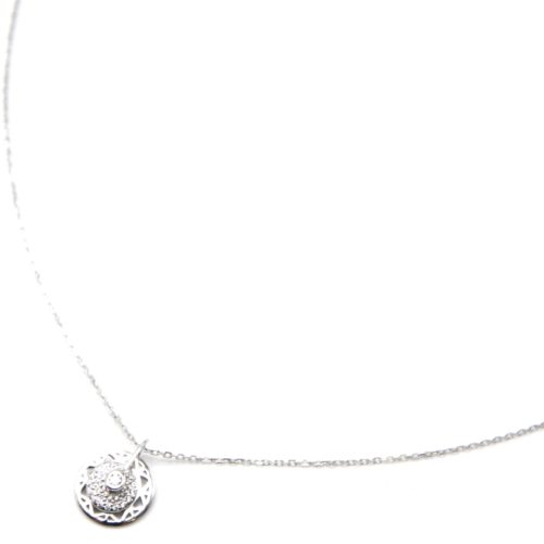 Collier-Fine-Chaine-Argent-925-Pendentif-Medaille-Ajouree-et-Cercle-Strass